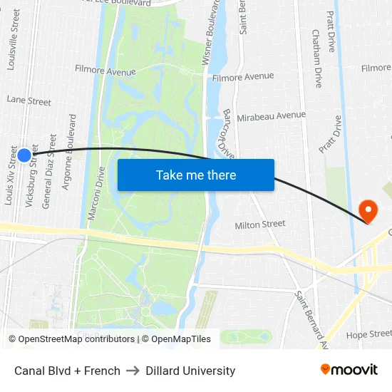 Canal Blvd + French to Dillard University map