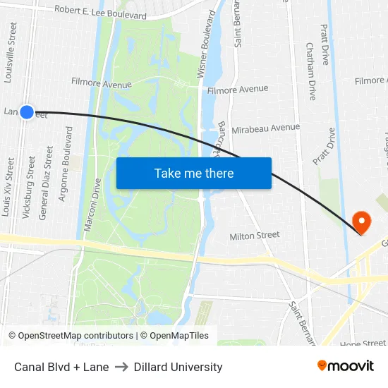 Canal Blvd + Lane to Dillard University map