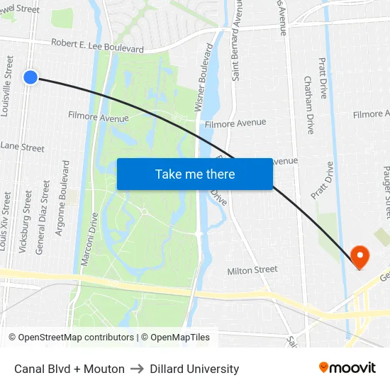 Canal Blvd + Mouton to Dillard University map