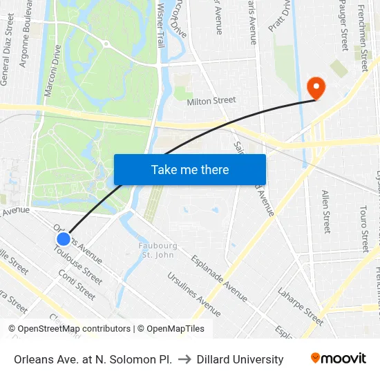 Orleans Ave. at N. Solomon Pl. to Dillard University map