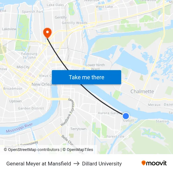 General Meyer at Mansfield to Dillard University map