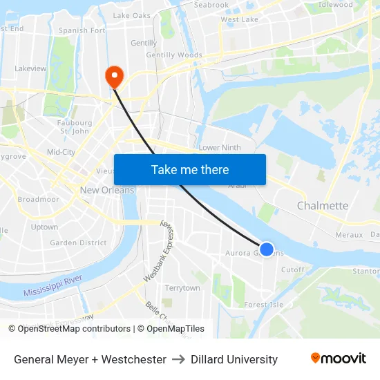 General Meyer + Westchester to Dillard University map