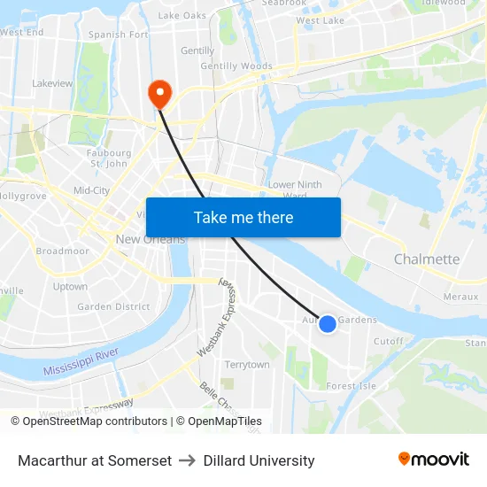 Macarthur at Somerset to Dillard University map