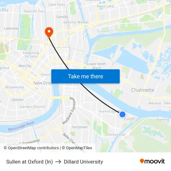 Sullen at Oxford (In) to Dillard University map