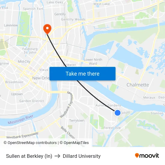 Sullen at Berkley (In) to Dillard University map