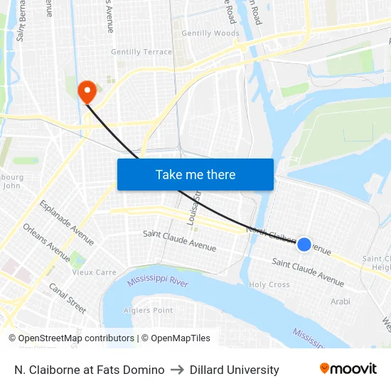 N. Claiborne at Fats Domino to Dillard University map
