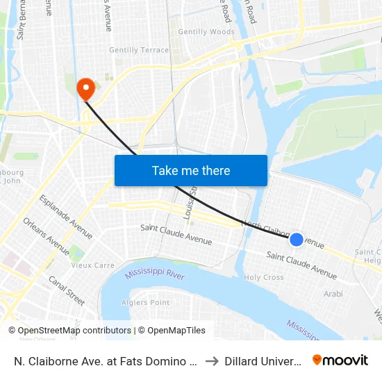 N. Claiborne Ave. at Fats Domino Ave. to Dillard University map