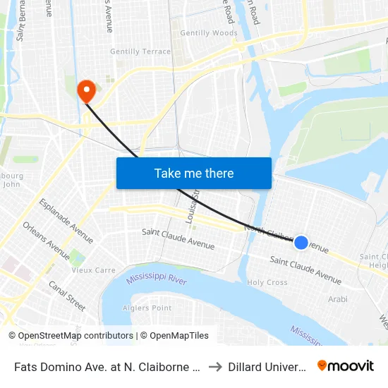 Fats Domino Ave. at N. Claiborne Ave. to Dillard University map