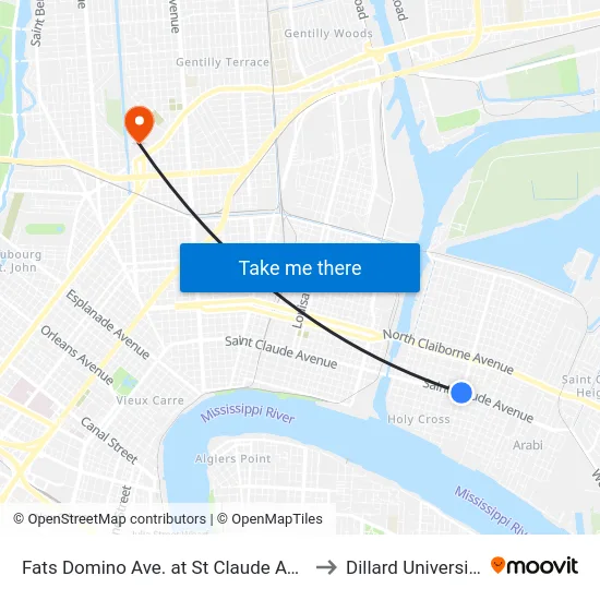 Fats Domino Ave. at St Claude Ave. to Dillard University map