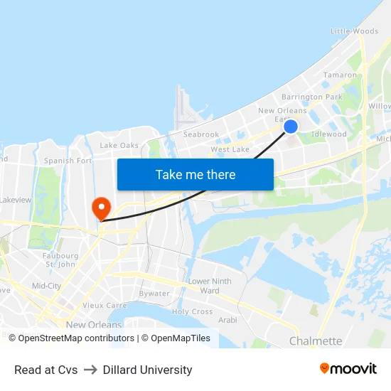 Read at Cvs to Dillard University map