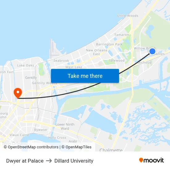 Dwyer at Palace to Dillard University map