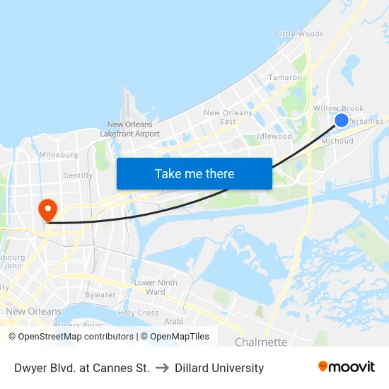 Dwyer Blvd. at Cannes St. to Dillard University map