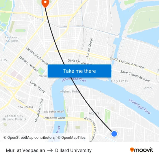 Murl at Vespasian to Dillard University map
