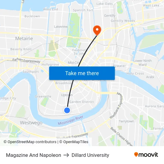 Magazine And Napoleon to Dillard University map