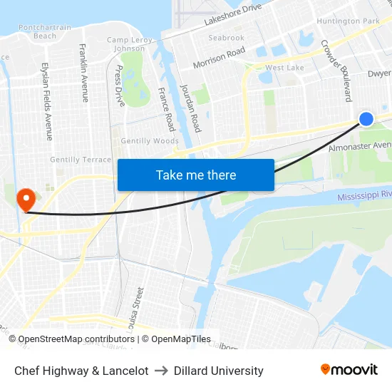 Chef Highway & Lancelot to Dillard University map