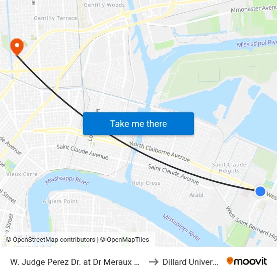 W. Judge Perez Dr. at Dr Meraux Blvd. to Dillard University map