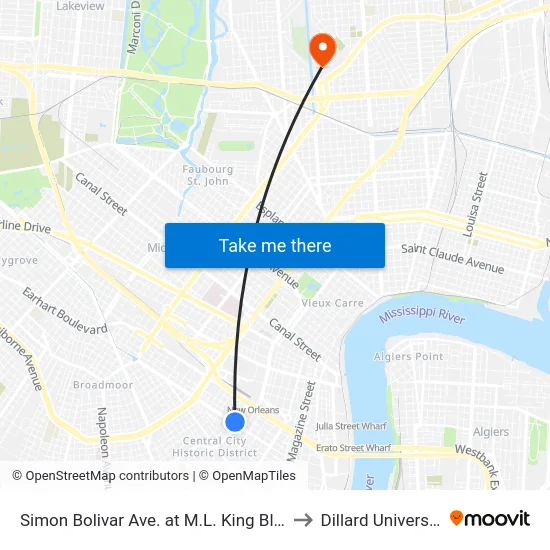 Simon Bolivar Ave. at M.L. King Blvd. to Dillard University map