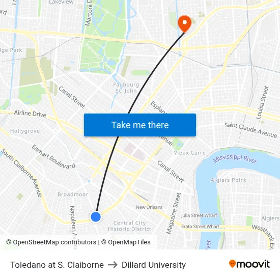 Toledano at S. Claiborne to Dillard University map