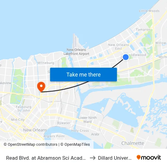 Read Blvd. at Abramson Sci Academy to Dillard University map