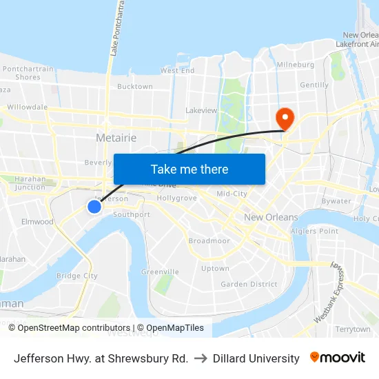 Jefferson Hwy. at Shrewsbury Rd. to Dillard University map