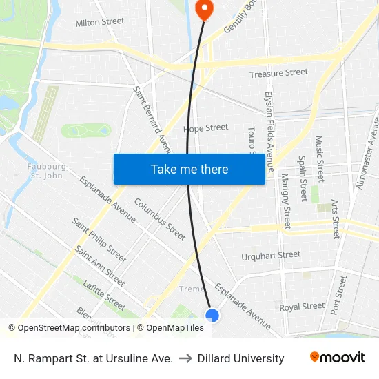 N. Rampart St. at Ursuline Ave. to Dillard University map