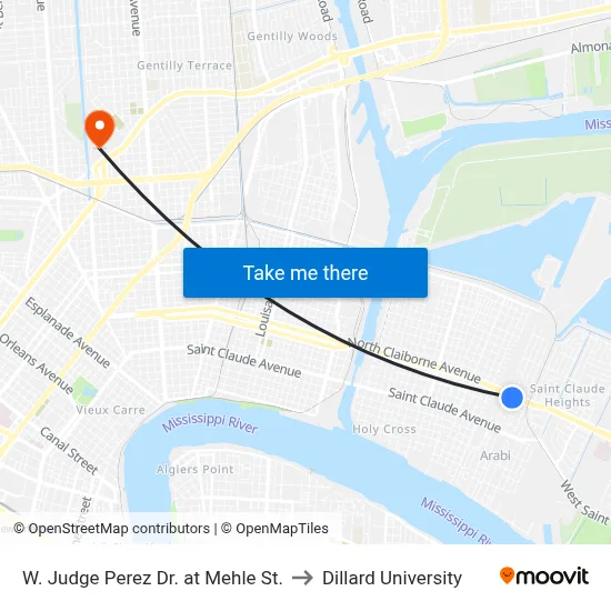 W. Judge Perez Dr. at Mehle St. to Dillard University map