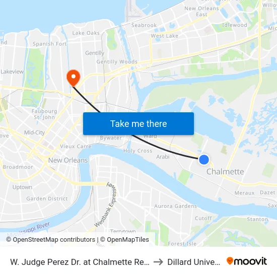 W. Judge Perez Dr. at Chalmette Retail Ctr. to Dillard University map