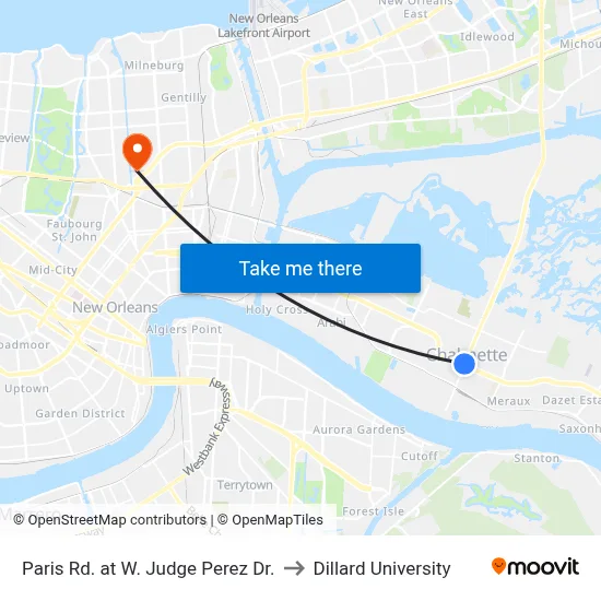 Paris Rd. at W. Judge Perez Dr. to Dillard University map