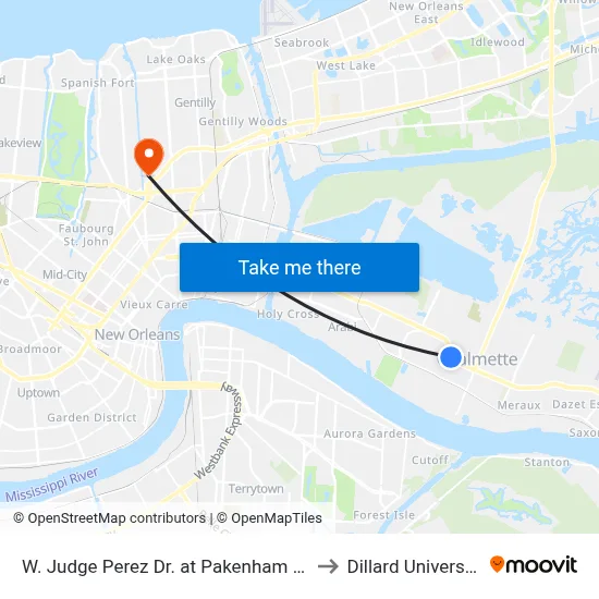 W. Judge Perez Dr. at Pakenham Dr. to Dillard University map