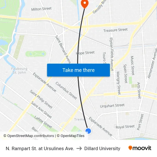 N. Rampart St. at Ursulines Ave. to Dillard University map