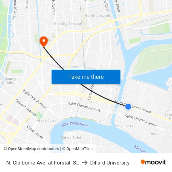N. Claiborne Ave. at Forstall St. to Dillard University map