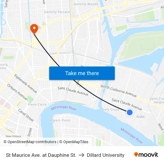 St Maurice Ave. at Dauphine St. to Dillard University map