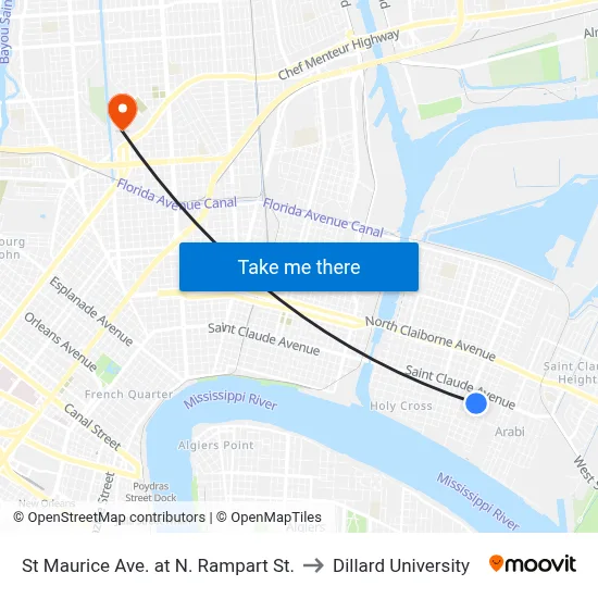 St Maurice Ave. at N. Rampart St. to Dillard University map