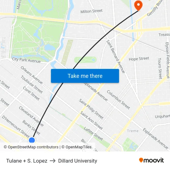 Tulane + S. Lopez to Dillard University map