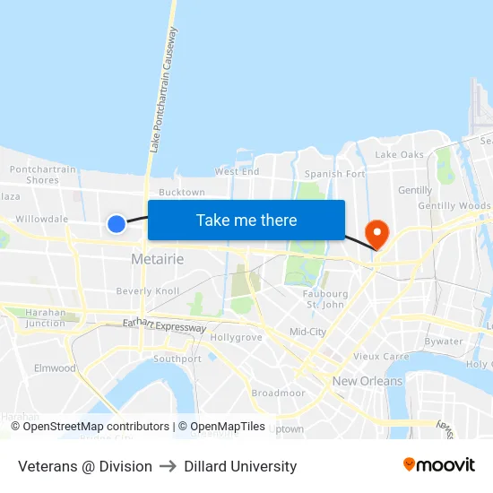 Veterans @ Division to Dillard University map