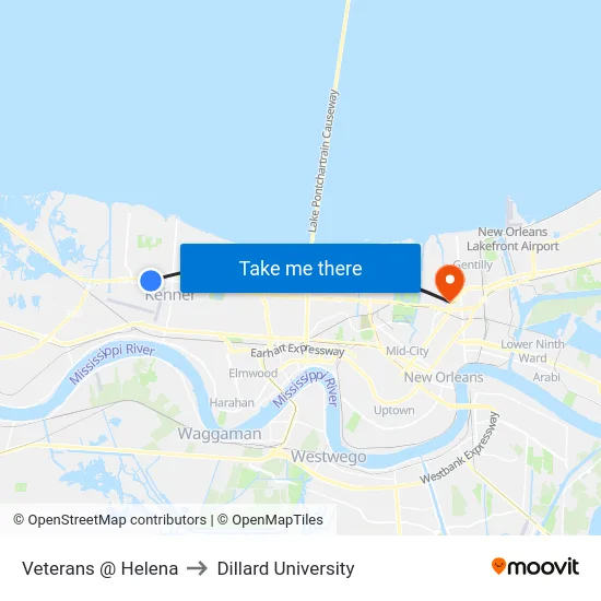 Veterans @ Helena to Dillard University map