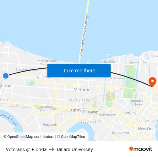 Veterans @ Florida to Dillard University map