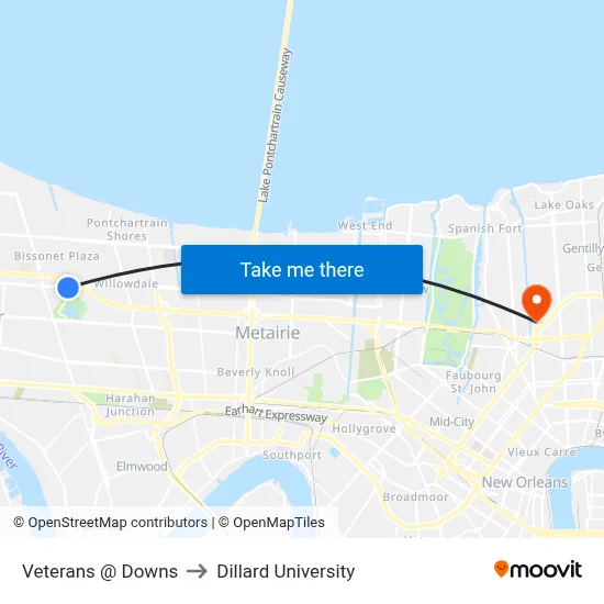Veterans @ Downs to Dillard University map