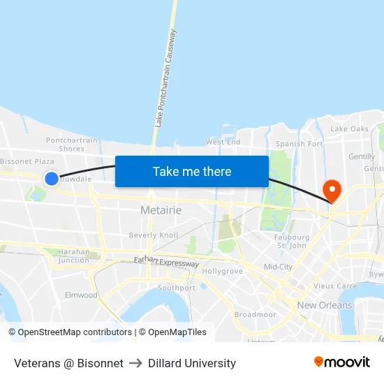Veterans @ Bisonnet to Dillard University map