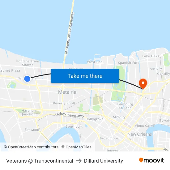 Veterans @ Transcontinental to Dillard University map