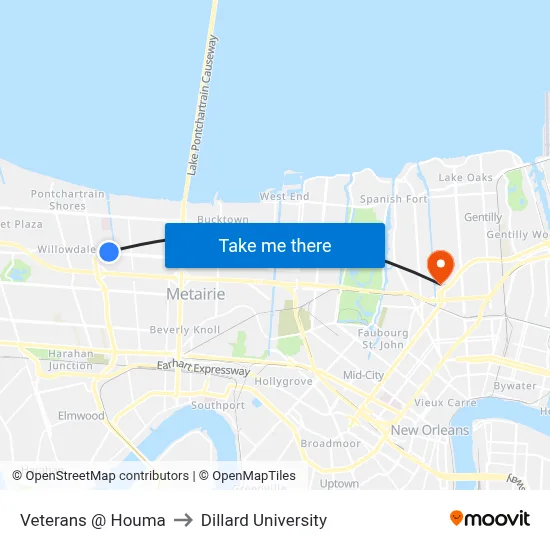 Veterans @ Houma to Dillard University map