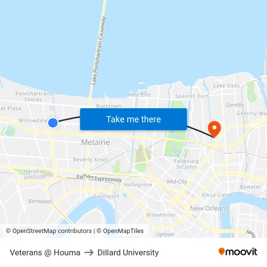 Veterans @ Houma to Dillard University map