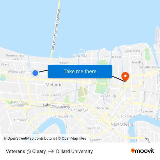 Veterans @ Cleary to Dillard University map