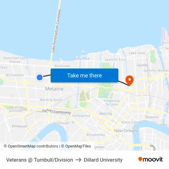 Veterans @ Turnbull/Division to Dillard University map