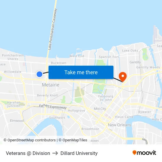 Veterans @ Division to Dillard University map