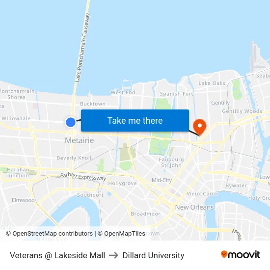 Veterans @ Lakeside Mall to Dillard University map