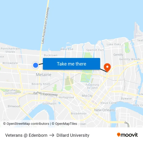 Veterans @ Edenborn to Dillard University map