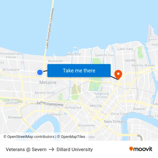 Veterans @ Severn to Dillard University map