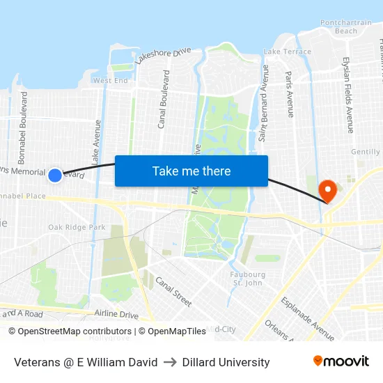 Veterans @ E William David to Dillard University map