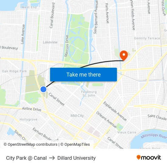 City Park @ Canal to Dillard University map